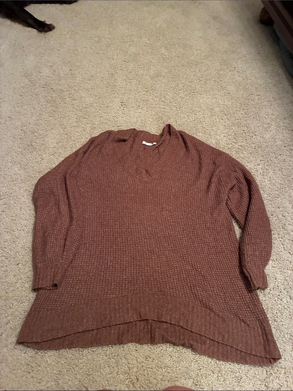 American Eagle Outfitters V-Neck Knit Sweater in Rust Brown (size small)